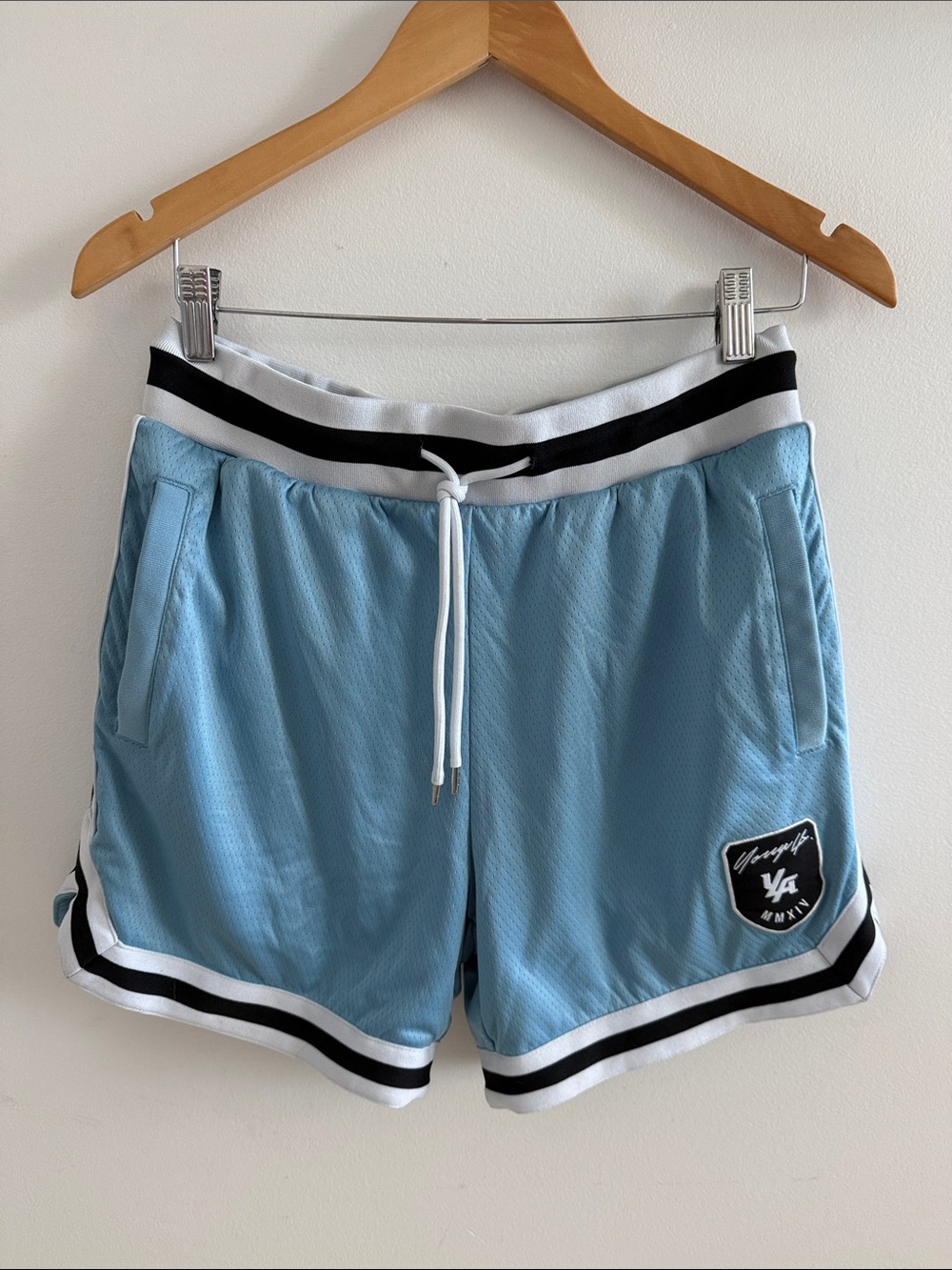 YoungLA Light Blue Athletic Drawstring Shorts with Contrast Trim